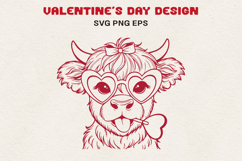 Highland Cow with Heart Glasses Valentine Line Art SVG Product Image 1