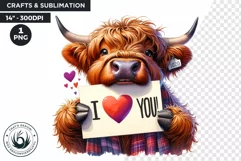 Romantic Highland cow I love you clipart, valentine PNG Product Image 1