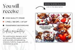 Romantic Highland cow couple clipart, valentine PNG Product Image 3