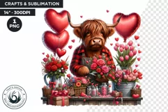 Valentine Highland cow clipart, Flower shop Transparent PNG Product Image 1