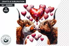 Romantic Highland cow couple clipart, valentine PNG Product Image 1