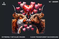 Romantic Highland cow couple clipart, valentine PNG Product Image 2