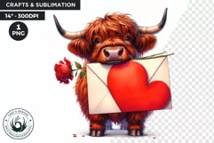 Valentine Highland cow clipart, big heart love letter Product Image 1