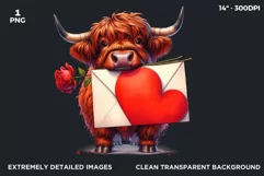 Valentine Highland cow clipart, big heart love letter Product Image 2