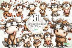 Valentine Highland Cow Clipart Product Image 1
