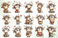 Valentine Highland Cow Clipart Product Image 6
