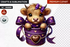 Valentine Highland cow in bucket clipart, valentines day png Product Image 1