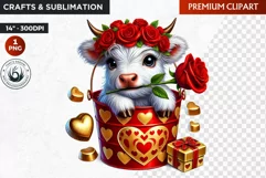 Valentine Highland cow in bucket clipart, valentines day png Product Image 1