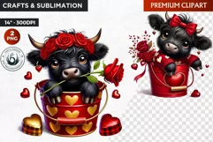 Valentine Highland cow in bucket clipart, valentines day png Product Image 1