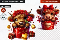 Valentine Highland cow in bucket clipart, valentines day png Product Image 1