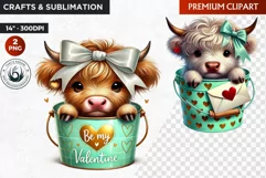 Valentine Highland cow in bucket clipart, valentines day png Product Image 1