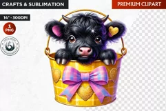 Valentine Highland cow in bucket clipart, valentines day png Product Image 1