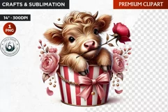 Valentine Highland cow in bucket clipart, valentines day png Product Image 1
