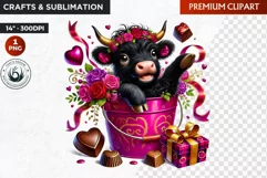Valentine Highland cow in bucket clipart, valentines day png Product Image 1