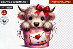 Valentine Highland cow in bucket clipart, valentines day png Product Image 1