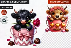 Valentine Highland cow in bucket clipart, valentines day png Product Image 1