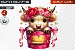 Valentine Highland cow in bucket clipart, valentines day png Product Image 1