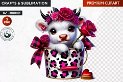 Valentine Highland cow in bucket clipart, valentines day png Product Image 1