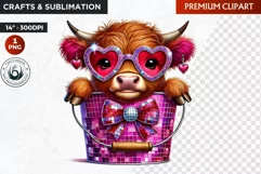 Valentine Highland cow in bucket clipart, valentines day png Product Image 1