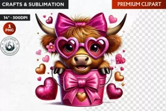 Valentine Highland cow in bucket clipart, valentines day png Product Image 1
