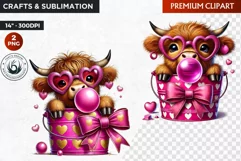 Valentine Highland cow in bucket clipart, valentines day png Product Image 1