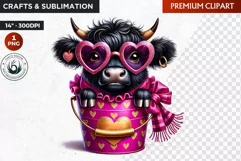 Valentine Highland cow in bucket clipart, valentines day png Product Image 1