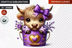 Valentine Highland cow in bucket clipart, valentines day png Product Image 1