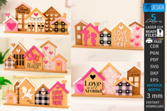 Valentine’s Day Houses Stand Laser Cut Bundle | 3D Village Product Image 1