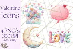 Cute Valentine Icons PNG Pastel Love Clipart Illustrations Product Image 1