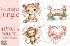Valentine Jungle Animals PNG, Mini World, Cute Safari Hearts Product Image 1