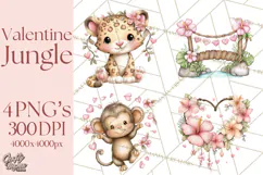 Valentine Jungle Animals PNG, Mini World, Cute Safari Hearts Product Image 1