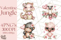 Valentine Jungle Animals PNG, Mini World, Cute Safari Hearts Product Image 1