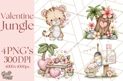 Valentine Jungle Animals PNG, Mini World, Cute Safari Hearts Product Image 1