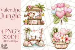 Valentine Jungle Animals PNG, Mini World, Cute Safari Hearts Product Image 1