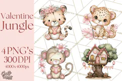Valentine Jungle Animals PNG, Mini World, Cute Safari Hearts Product Image 1