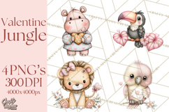 Valentine Jungle Animals PNG, Mini World, Cute Safari Hearts Product Image 1