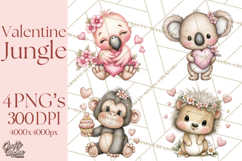 Valentine Jungle Animals PNG, Mini World, Cute Safari Hearts Product Image 1