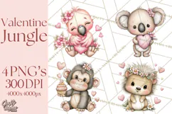 Valentine Jungle Animals PNG, Mini World, Cute Safari Hearts Product Image 1