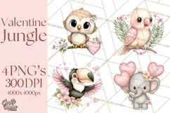 Valentine Jungle Animals PNG, Mini World, Cute Safari Hearts Product Image 1