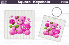 Valentine Bear Square Keychain | Bear Love Heart Sublimation Product Image 1