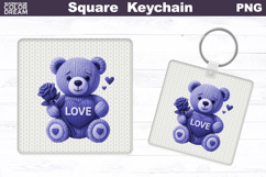 Valentine Bear Square Keychain | Bear Love Heart Sublimation Product Image 1