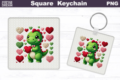Valentine Square Keychain | Dinosaur Heart Sublimation Product Image 1