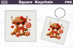 Valentine Square Keychain | Highland Cow Sublimation Product Image 1