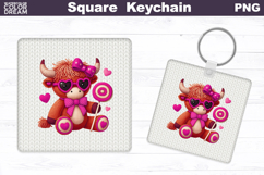 Valentine Square Keychain | Highland Cow Sublimation Product Image 1