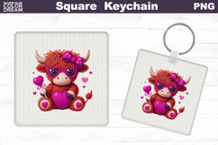 Valentine Square Keychain | Highland Cow Sublimation Product Image 1