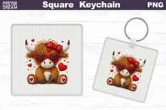 Valentine Square Keychain | Highland Cow Sublimation Product Image 1
