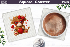 Valentine Square Coaster| Highland Cow Sublimation Product Image 1