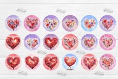 Round keychain sublimation Bundle Valentine keychain contains 115 designs with cute Watercolor Angels, Flower Hearts, Lips, Balloons, and a Flower Keychain PNG