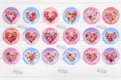 Round keychain sublimation Bundle Valentine keychain contains 115 designs with cute Watercolor Angels, Flower Hearts, Lips, Balloons, and a Flower Keychain PNG