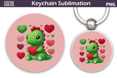 Valentine Dinosaur Round Keychain | Valentine Key Ring Product Image 1
